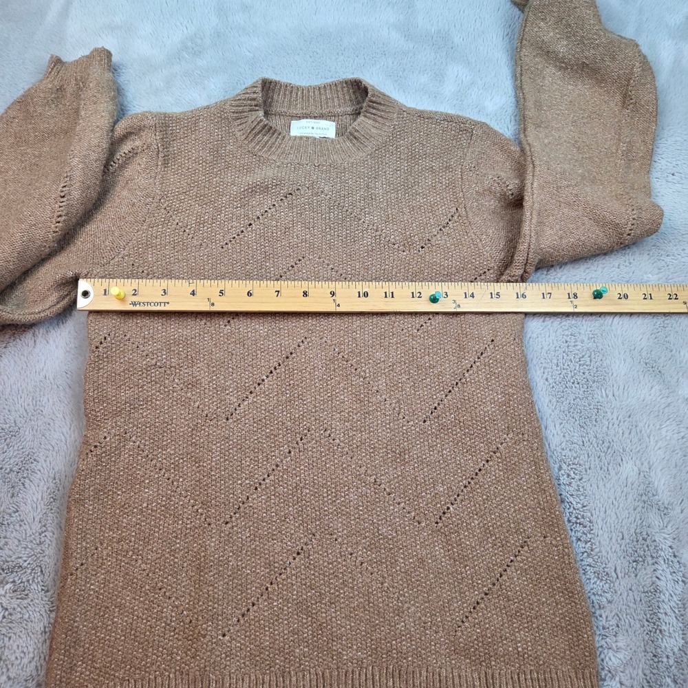 Lucky Brand Sweater Womens XS Brown Chevron Pointelle Knit Puff Sleeve Pullover - Picture 3 of 5